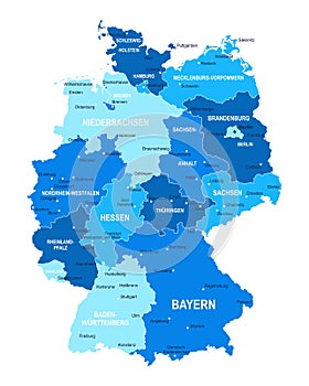 Germany map. Cities, regions. Vector