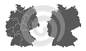 Germany map with division into federal lands and without division - vector