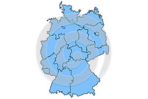 Germany map and federal states map vector blue