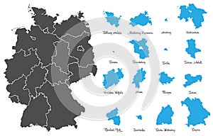 Germany map with federal states vector set