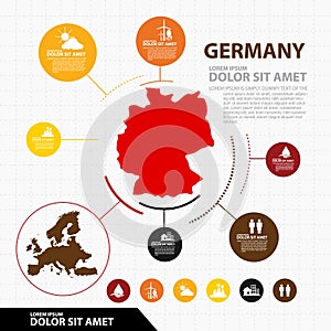 Germany map and flag - highly detailed vector infographic illustration