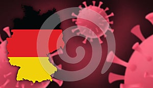 Germany  map with flag pattern on  corona virus update on corona virus background, space for add text,information,report new case,