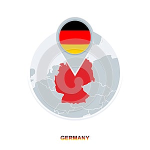 Germany map and flag, vector map icon with highlighted Germany