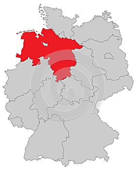 Germany - Map of Germany - `Niedersachsen` - high detailed