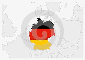 Germany map highlighted in Germany flag colors