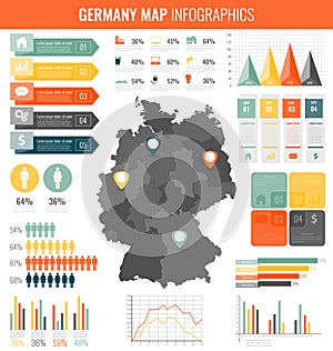 Germany map with Infographic elements. Infographics layouts. Vector