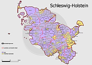 Map Administrative Structure State of Schleswig - Holstein Germany