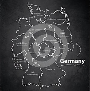 Germany map separate individual blackboard chalkboard