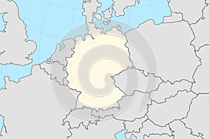 Germany map showing country highlighted in yellow color with rest of European Union in gray