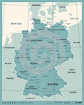 Germany Map - Vintage Vector Illustration