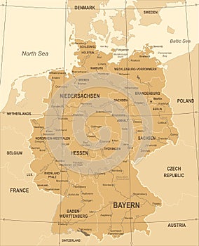 Germany Map - Vintage Vector Illustration