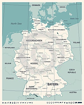 Germany Map - Vintage Vector Illustration
