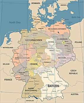 Germany Map - Vintage Vector Illustration