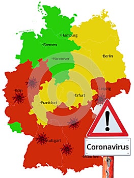 Germany map warning sign corona virus