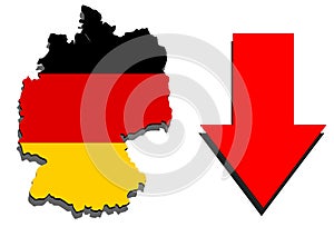Germany map on white background and red arrow down
