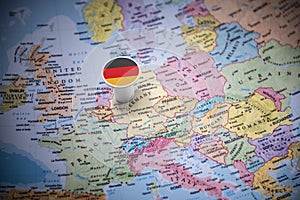 Germany marked with a flag on the map
