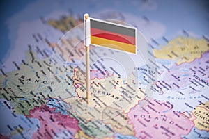 Germany marked with a flag on the map