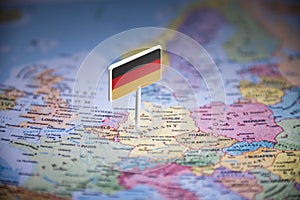 Germany marked with a flag on the map
