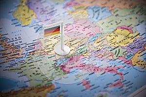 Germany marked with a flag on the map