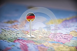Germany marked with a flag on the map