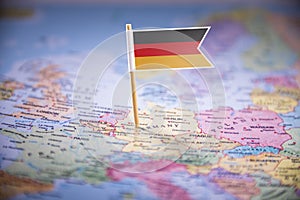 Germany marked with a flag on the map