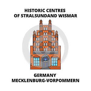 Germany, Mecklenburg-Vorpommern, Historic Centres Of Stralsund and Wismar line icon concept. Germany, Mecklenburg
