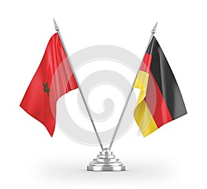 Germany and Morocco table flags isolated on white 3D rendering