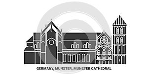 Germany, Munster, Munster Cathedral travel landmark vector illustration