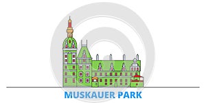 Germany, Muskauer Parki line cityscape, flat vector. Travel city landmark, oultine illustration, line world icons