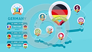 Germany natioanal team matches on Isometric map vector illustration. Football 2020 tournament final stage infographic and country