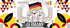 Germany national or independence day banner for country celebration. Flag of Germany with raised fists. Modern retro design with