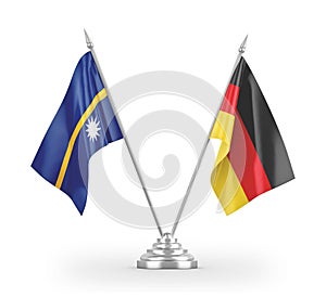 Germany and Nauru table flags isolated on white 3D rendering