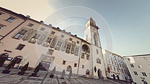 Germany Passau city hall tower along Rhine river and Danube river