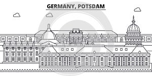 Germany, Postdam line skyline vector illustration. Germany, Postdam linear cityscape with famous landmarks, city sights