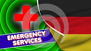 Germany Realistic Flag with Emergency Services Title Fabric Texture 3D Illustration