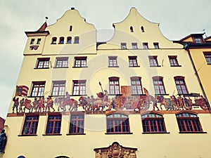 Germany Regensburg Goliath House along Rhine river and Danube river