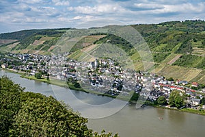 Germany the Rhine river in andernach near koblenz viewpoinnt over village Leutesdorf and the river valley