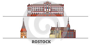 Germany, Rostock flat landmarks vector illustration. Germany, Rostock line city with famous travel sights, skyline