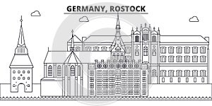 Germany, Rostock line skyline vector illustration. Germany, Rostock linear cityscape with famous landmarks, city sights