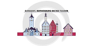 Germany, Rothenburg Ob Der Tauber tourism landmarks, vector city travel illustration
