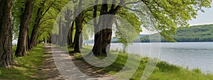 Germany Row of trees growing along shore of Lake Constance