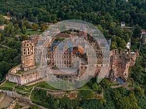 Germany, the ruins of Heidelberg Castle (Heidelberger Schloss) from drone view