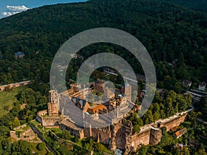 Germany, the ruins of Heidelberg Castle (Heidelberger Schloss) from drone view