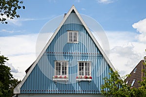 Germany, Schleswig-Holstein, House, blue facade, gable