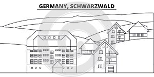 Germany, Schwarzwald line skyline vector illustration. Germany, Schwarzwald linear cityscape with famous landmarks, city