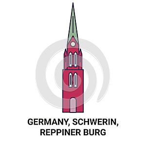 Germany, Schwerin, Reppiner Burg travel landmark vector illustration