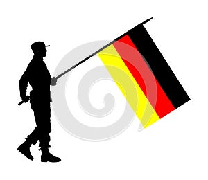 Germany soldier with flag silhouette illustration. Ceremonial day of independence. Memorial army saluting.