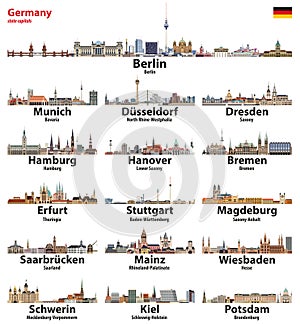 Germany state capitals cities skylines. Vector detailed illustration