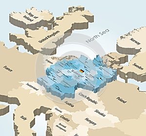 Germany states isometric map with neighbouring countries