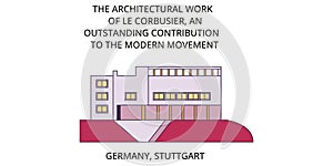 Germany, Stuttgart, Le Corbusier tourism landmarks, vector city travel illustration